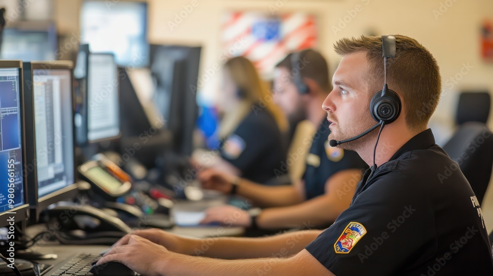 911 Emergency Dispatcher receiving automated alert