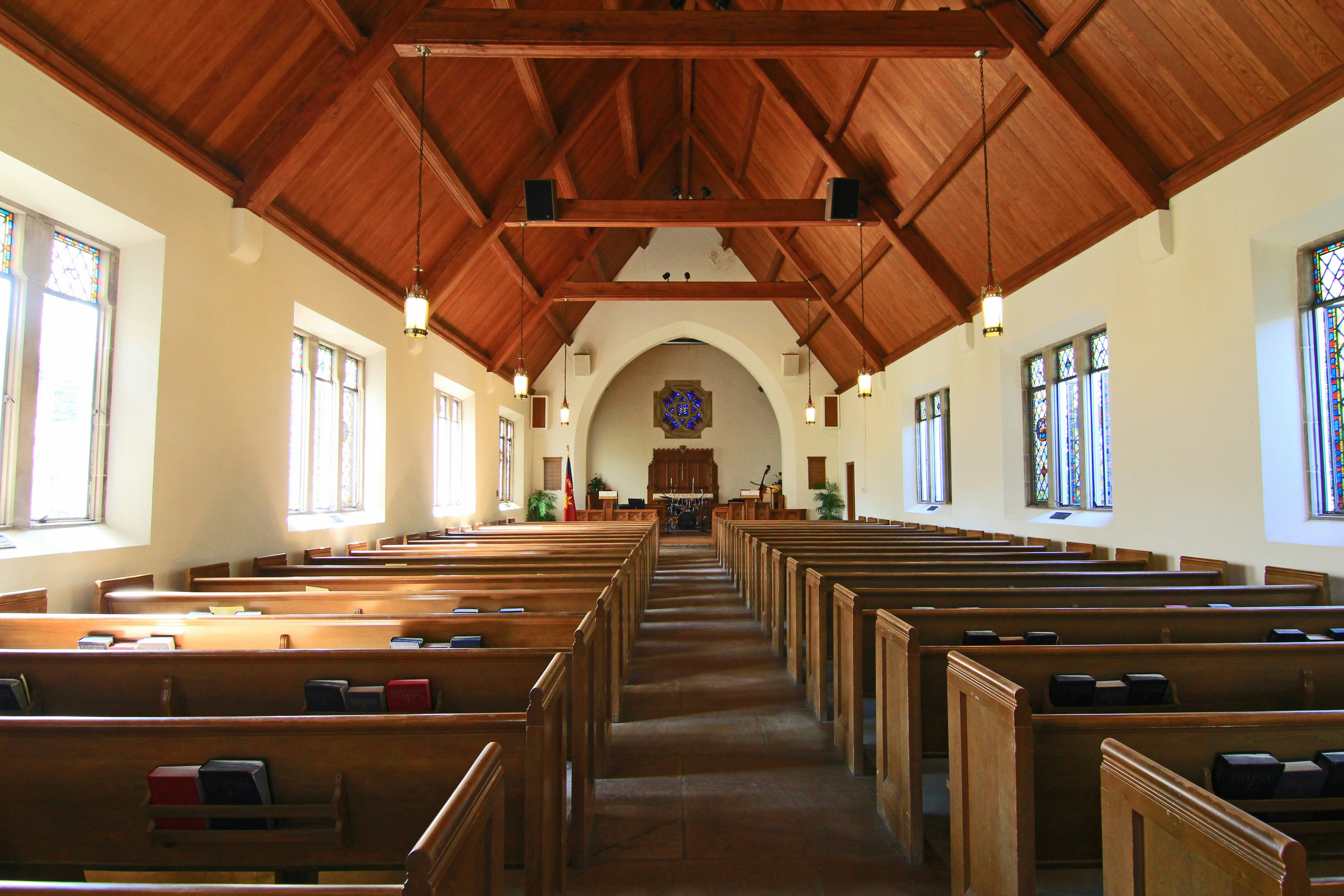 Church interior with security systems
