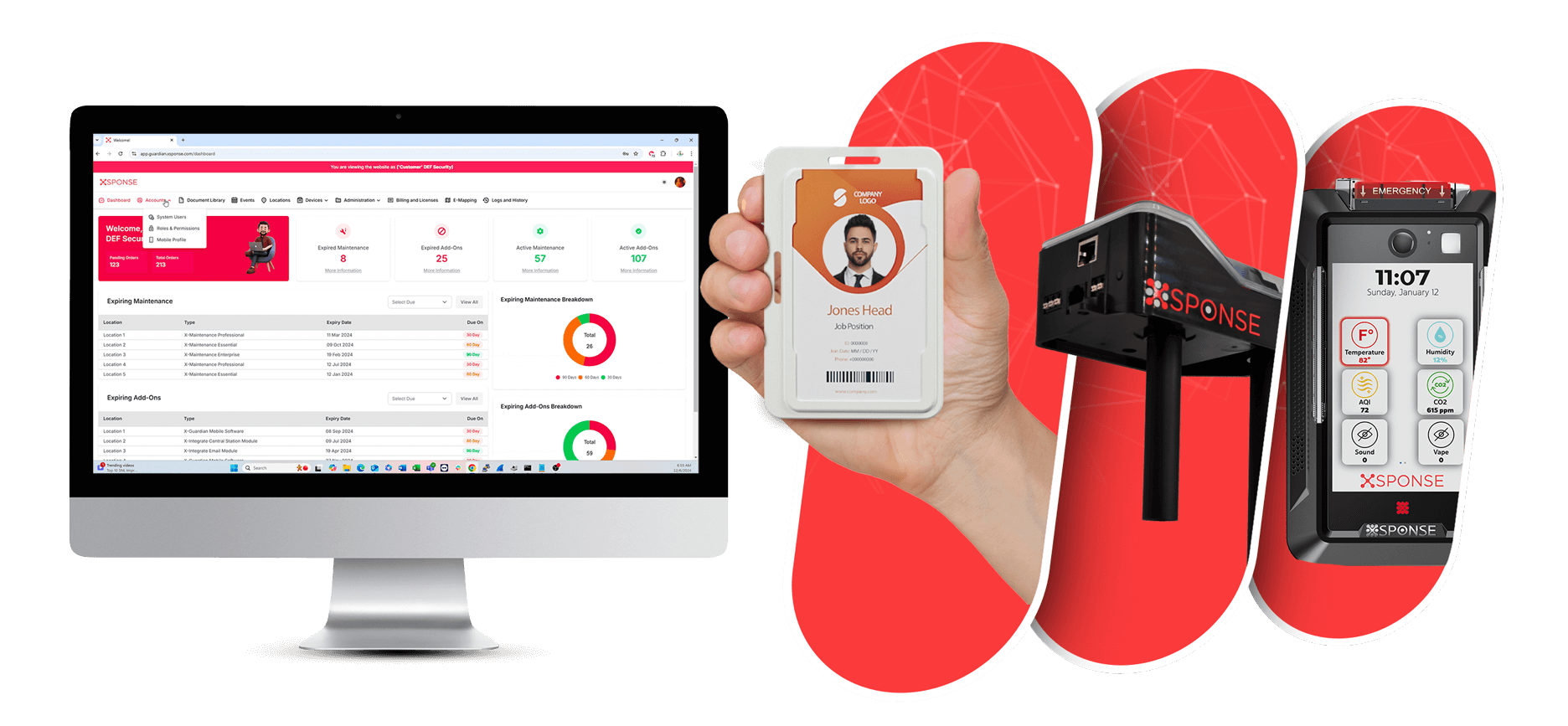 XSponse Security Management Interface - Real-time monitoring dashboard showing threat detection, environmental monitoring, and automated response systems